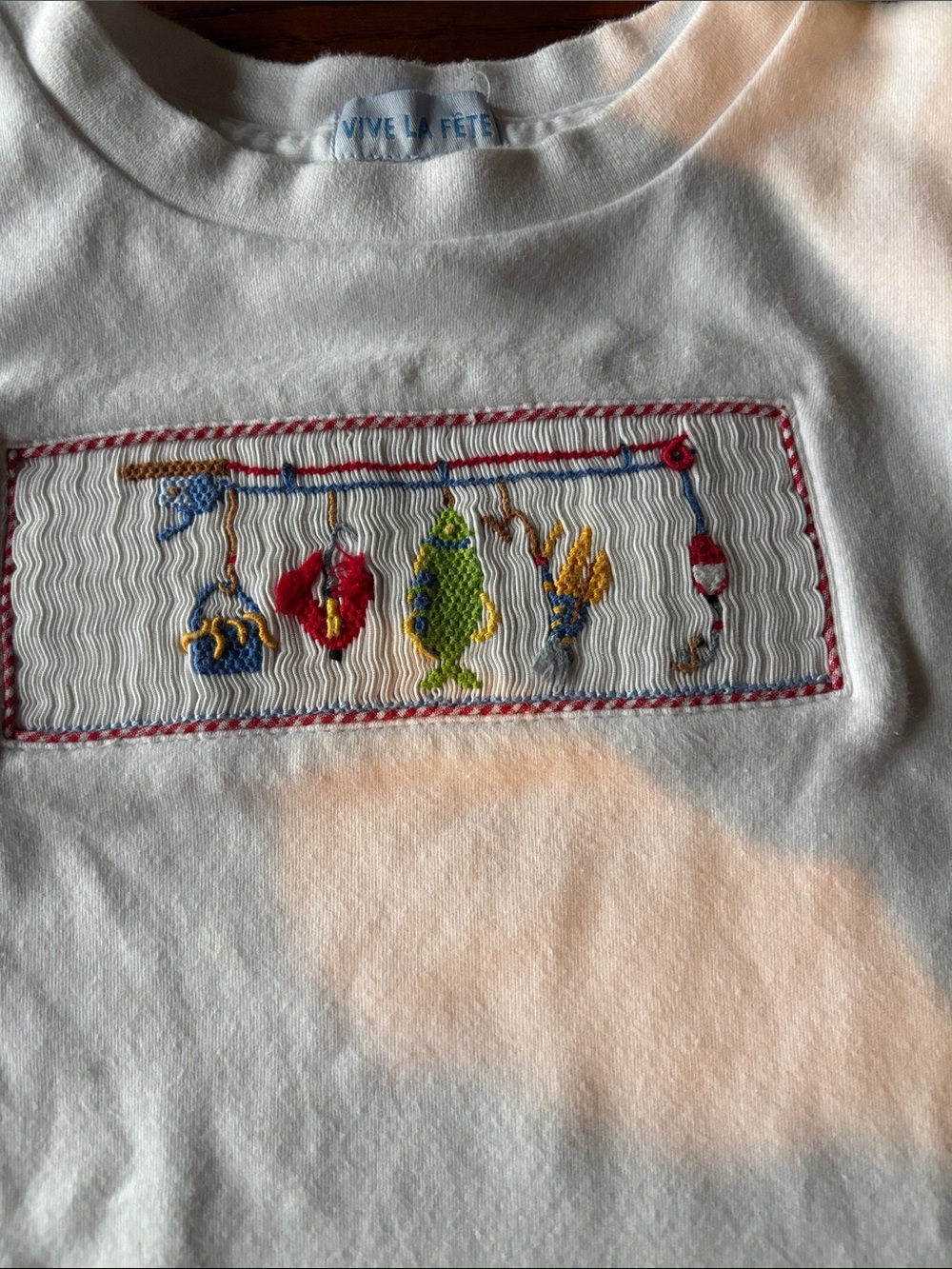 Vive La Fete Short-Sleeve Tee with Colorful Fishing Theme Smocked Panel Size 6 - Picture 2 of 5